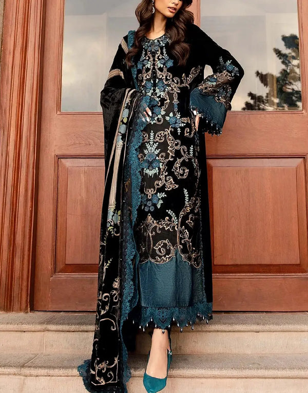 Glamorous Embroidered Velvet Bridal Dress with Heavy Velvet Shawl