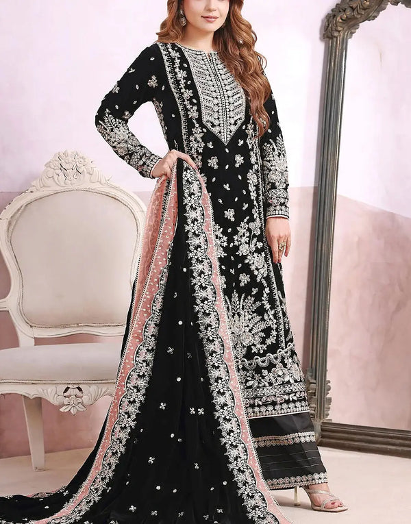Aneela's Luxury Embroidered Black Formal Velvet Dress with Rich Embellishments – A Most Hit Design