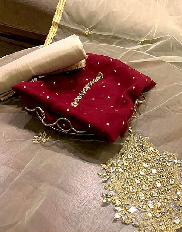 Fancy Chiffon Party Wear Dress with Mirror Work Net Dupatta