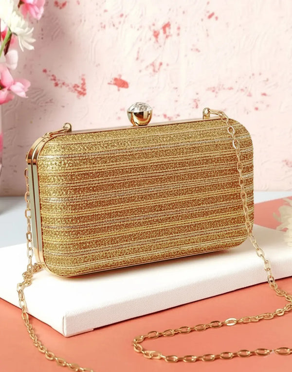 Sparkling Fancy Golden Clutch Purse for Formal & Party Wear