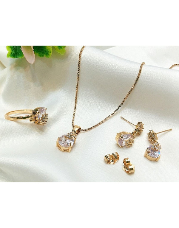 Beautiful Crystal Faux Ruby Necklace, Earrings & Ring Jewelry Set