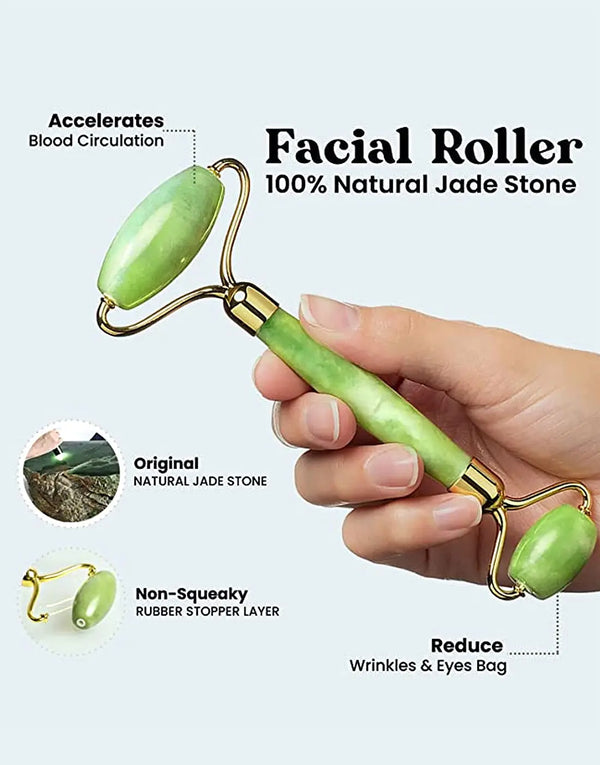 Flawless Jade Roller with Marble Stone Facial Massager for Skin Care & Glow