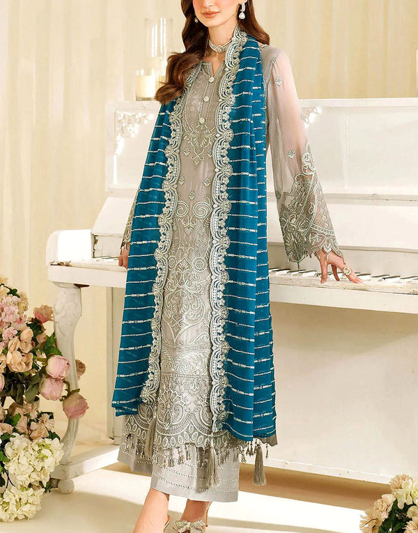 Luxury Embroidered Chiffon Party Wear Dress