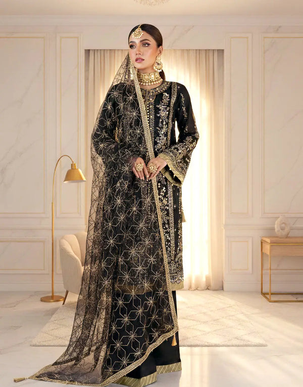 Dhanak Luxury Embroidered Black Organza Dress with Hand Embellishments