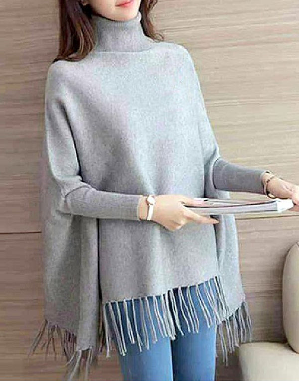 Grey Poncho Style Fleece Top for Girls - Grey