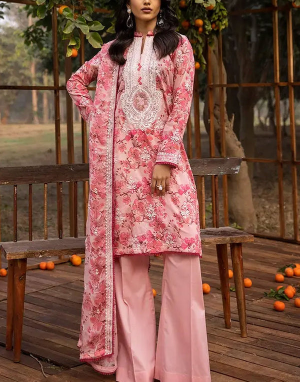 Gul Ahmed 3 PC Printed Lawn Dress with Emb. Chiffon Dupatta | BCT-42003
