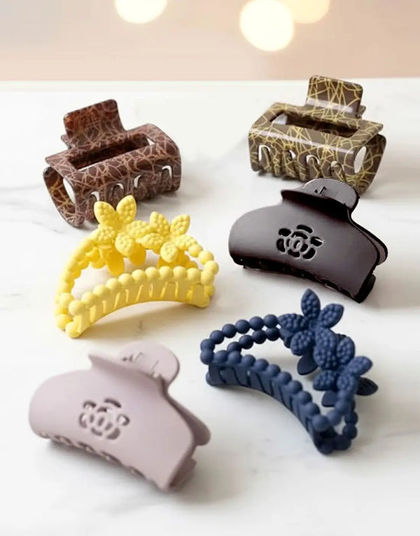 Non Slip Hair Catcher & Claw Clips for Girls & Women in Random Colors Designs