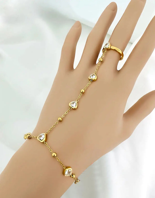 Gold Plated Stainless Steel Anja Bracelet Ring Set with Heart Shaped Charm