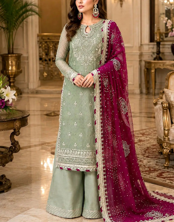 Premium Heavy Embroidered Chiffon Dress – Perfect for Wedding & Formal Events