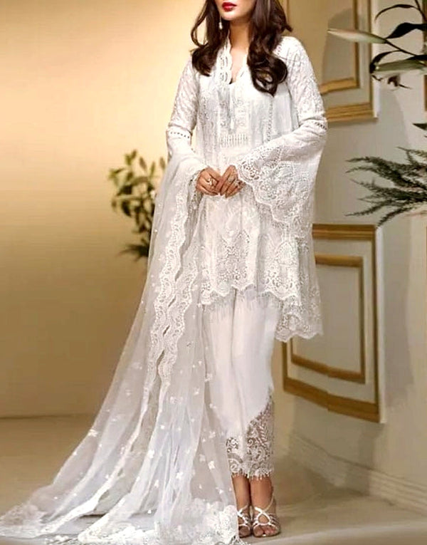 Elegant Embroidered White Chiffon Party Wedding Dress