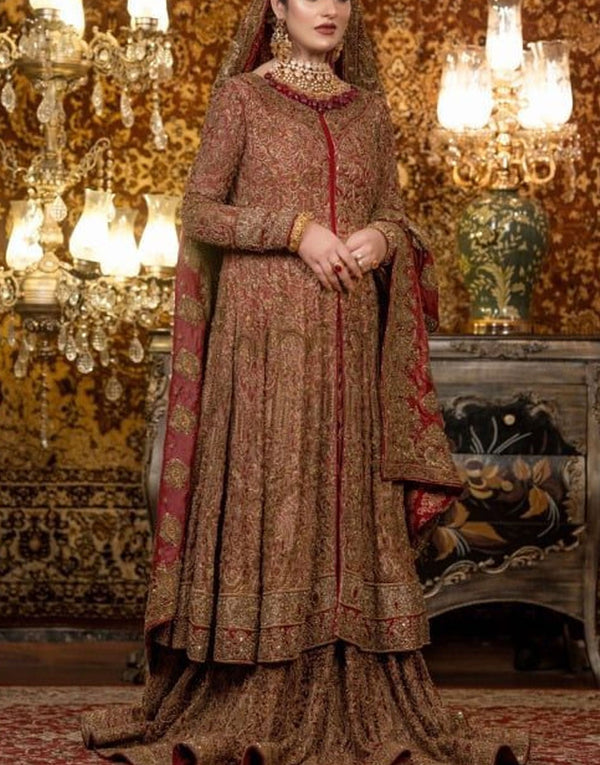 HSY Traditional Embroidered Bridal Dress with a Handcrafted Shawl