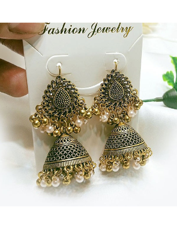 Antique Style Golden Jhumki Earrings for Girls