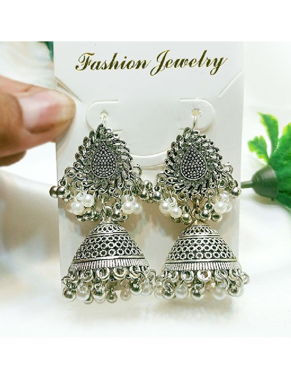 Antique Style Silver Jhumki Earrings for Girls