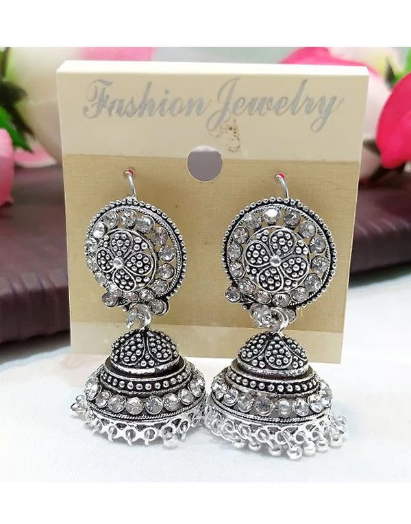 Antique Style Silver Jhumki Earrings for Girls