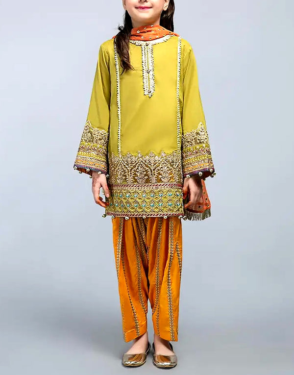 Kids 2-Pcs Embroidered Lawn Dress