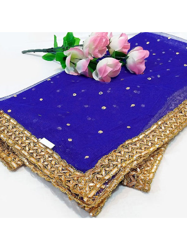 Gota Lace Net Dupatta - Blue