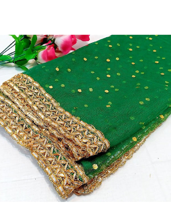 Gota Lace Net Dupatta - Green