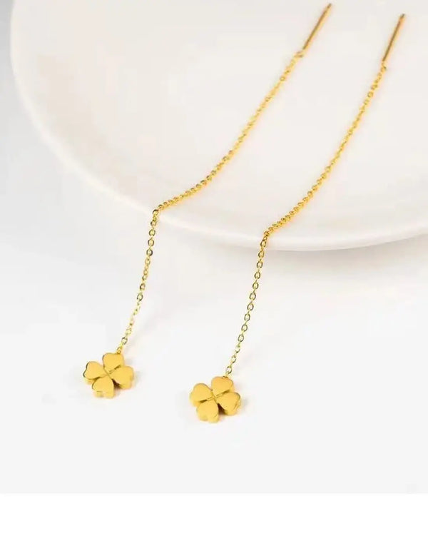 Four Leaf Clover Sui Dhaga Earrings in Stainless Steel Finish