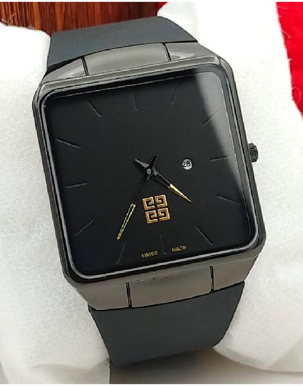 Trendy Men's Black Rubber Strap Watch