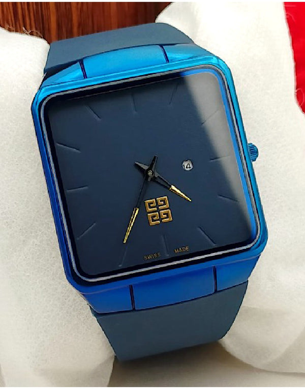 Trendy Men's Blue Rubber Strap Watch