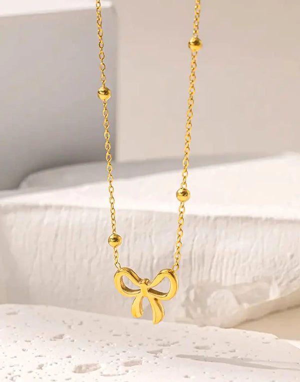 Minimalist Gold Plated Stainless Steel Bow Shaped Locket Set