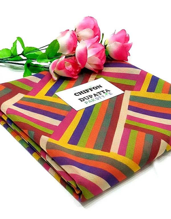 Multicolor Printed Chiffon Dupatta for Mayun & Mehndi Function