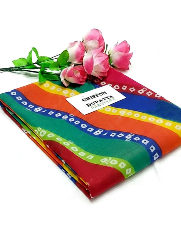 Multicolor Chunri Printed Chiffon Dupatta for Mayun & Mehndi Function