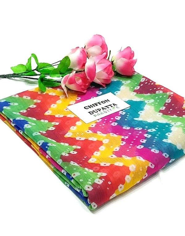 Multicolor Chunri Printed Chiffon Dupatta for Mayun & Mehndi Function