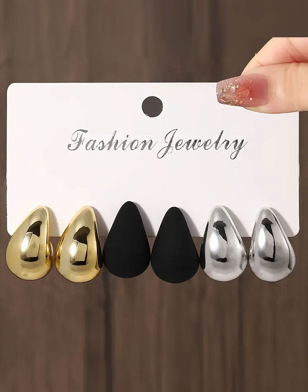 Pack of 3 Teardrop Hoop Earrings Set for Girls