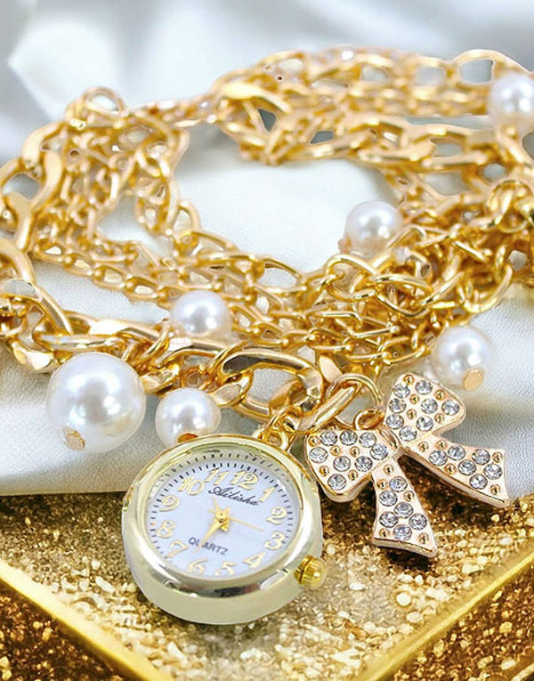 Glorious Multi Layer Bow Charm Bracelet Watch