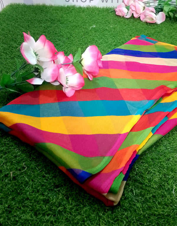 Multicolor Printed Chiffon Dupatta for Mayun & Mehndi