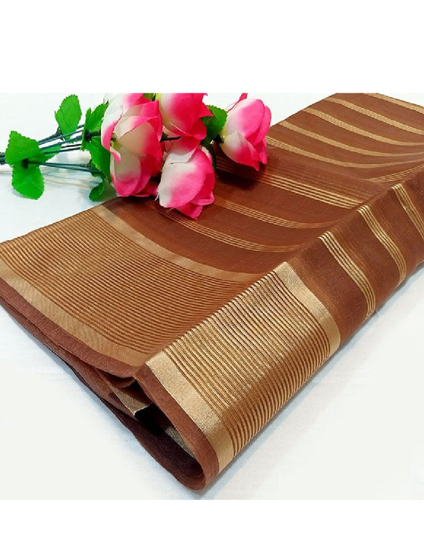 Lining Printed Organza Dupatta - Brown