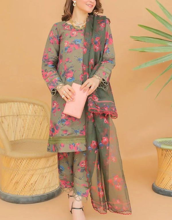 3-Pcs Printed Viscose Silk Suit with Digital Print Bamber Chiffon Dupatta