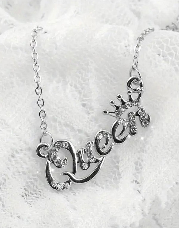 Adorable QUEEN Initial Silver Pendant Necklace