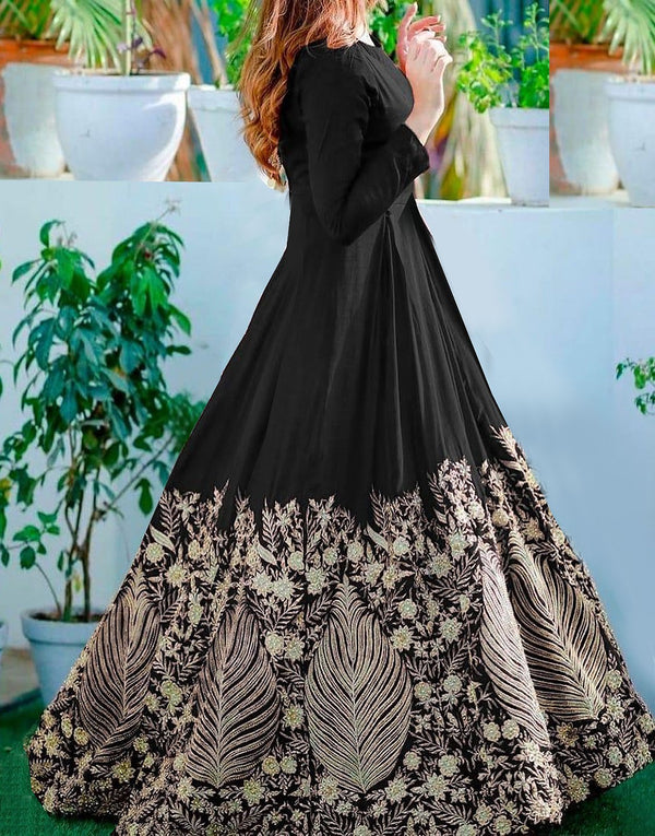 Readymade Embroidered Black Chiffon Maxi with Inner