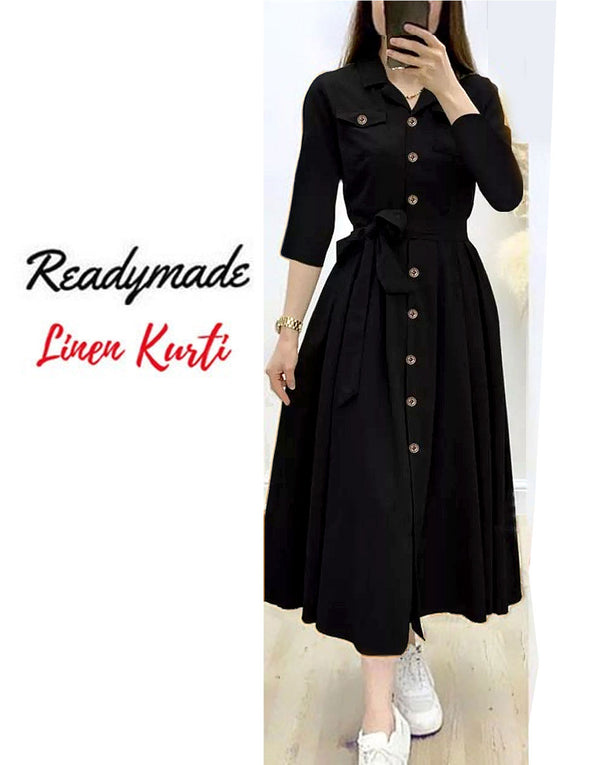 Readymade Linen Shirt for Girls - Black