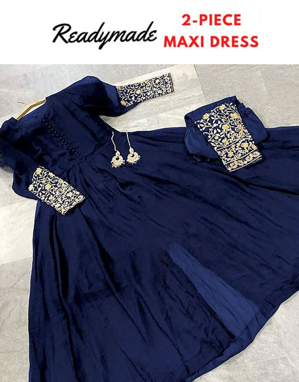 Readymade 2-Piece Embroidered Chiffon Maxi with Embroidered Silk Trouser