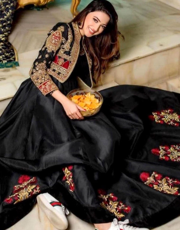 Readymade Koti Style Embroidered Shamoz Silk Maxi