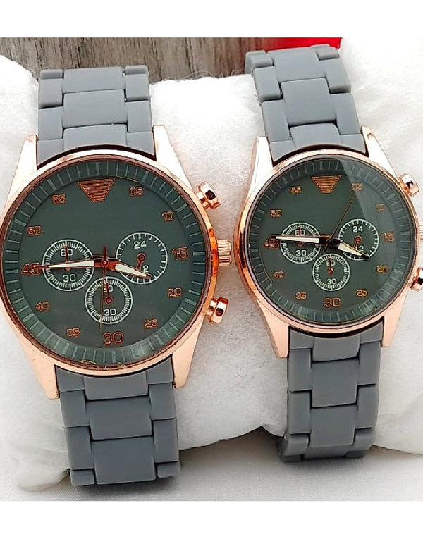 Pair of 2 Stylish Grey Rubber Chain Watch for Couple