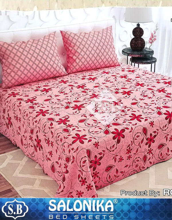 Salonika 3-Piece Mix Cotton Pink King Size Bedsheet with Pillow Covers