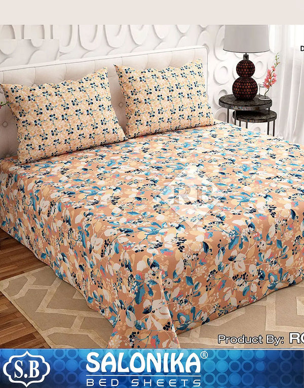 Salonika 3-Piece Mix Cotton King Size Bedsheet with Pillow Covers