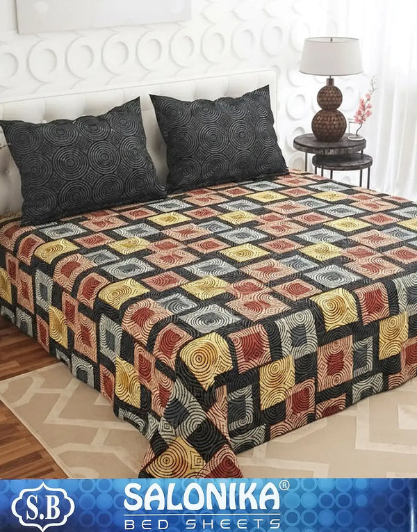 Salonika 3-Piece Mix Cotton King Size Bedsheet with Pillow Covers
