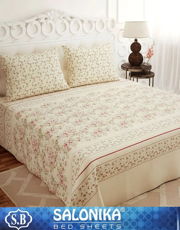 Salonika 3-Piece Mix Cotton King Size Bedsheet with Pillow Covers