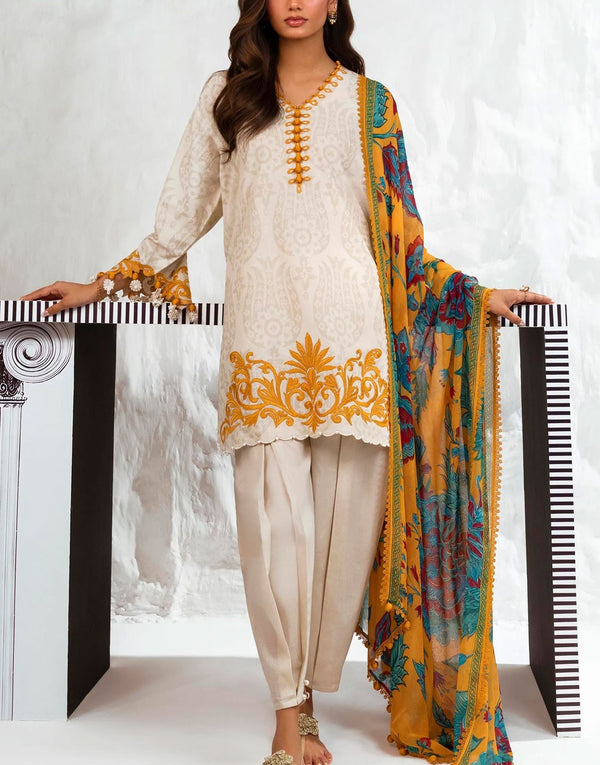 Sana Safinaz White Unstitched Lawn Suit | M242-003B-CI