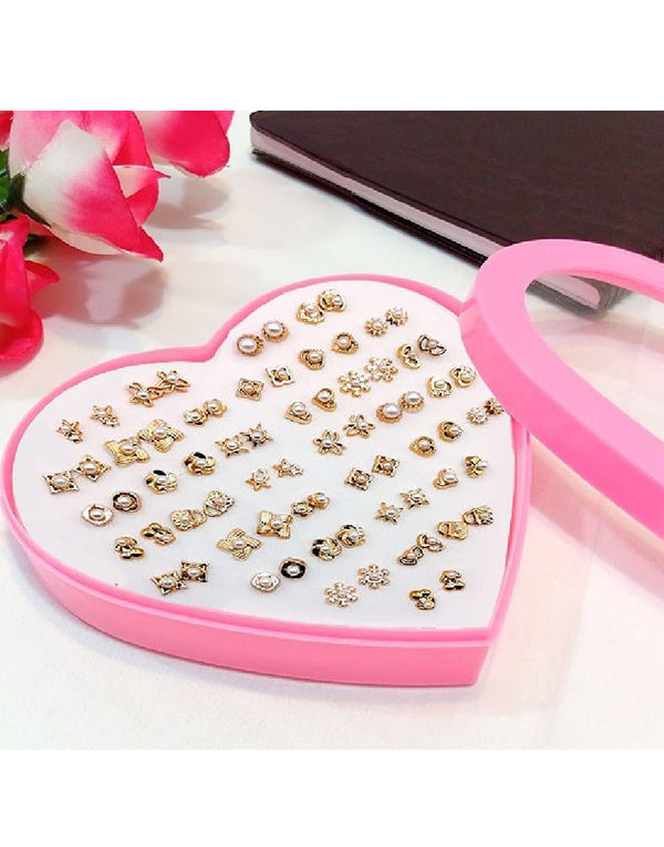 36 Pairs Minimalist Design Golden Stud Earrings for Girls in Heart Shape Gift Packing