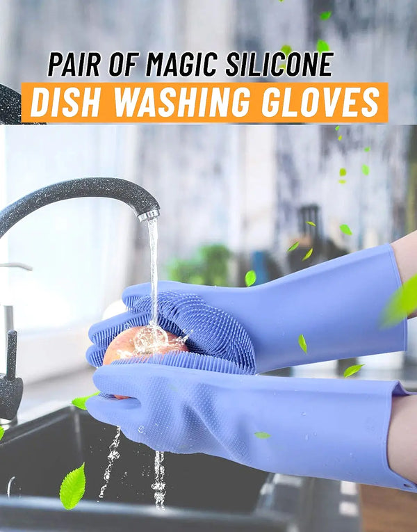 Pair of Silicone Kitchen Dish Washing Gloves