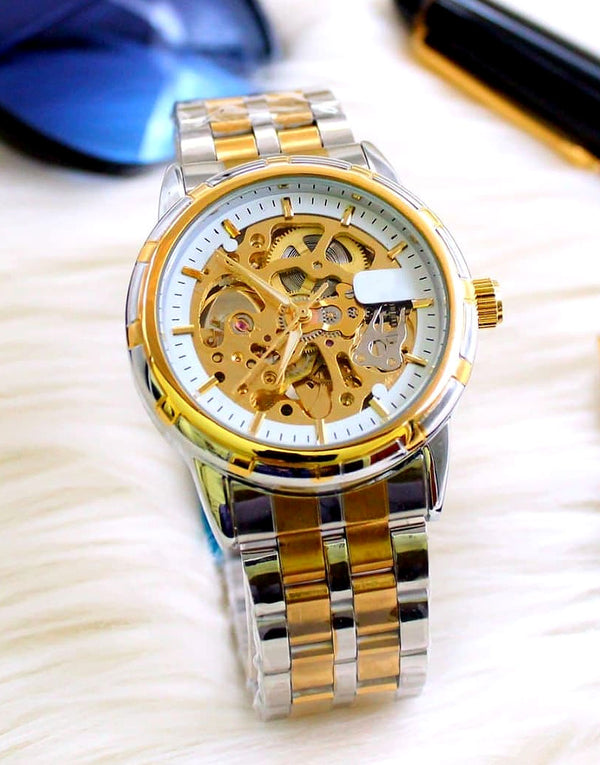 Luxury Automatic Skeleton Watch for Men with Mechanical Self-Winding and Transparent Dial