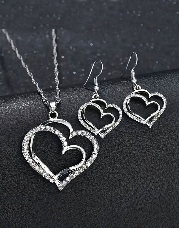 Elegant Sparkling Rhinestone Heart Shape Necklace Set for Girls