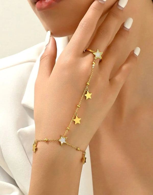 Gold Plated Stainless Steel Anja Bracelet Ring Set with Star Shaped Charms