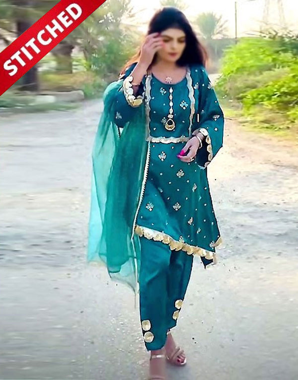 Ready-to-Wear Embroidered Fancy Shamoz Silk Party Wear Dress